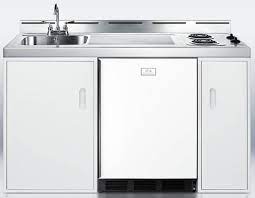 Also called integrated countertops and sinks, these are usually made from quartz, corian or even stainless steel. Summit C60el 60 Inch Combination Kitchen With 5 Cu Ft Ct661 Refrigerator Freezer 2 Electric Burners Stainless Steel Countertop Sink Faucet And Storage Compartments