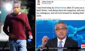 Toobin was on leave after he was fired from his position with the new yorker because he masturbated during a zoom conference call with his colleagues. Jeffrey Toobin Is Fired From The New Yorker Weeks After Masturbating On A Work Zoom Call Daily Mail Online