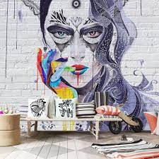 Custom Size Graffiti Portrait Brick Wallpaper Mural Brick Wallpaper Mural Mural Wallpaper Graffiti Wallpaper