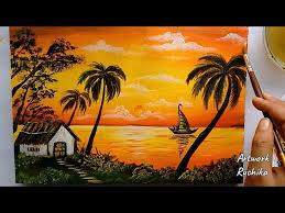 A Beautiful Sunset Scenery Painting Easy Nature Scenery Painting Acrylic Painting Youtube Take a step back and allow them to explore how to use them as paintbrushes. a beautiful sunset scenery painting