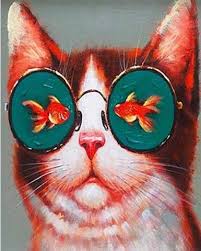Cat With Fish Glasses Animals Paint By Number Numeral Paint Animal Paintings Funny Paintings Animal Paintings Acrylic