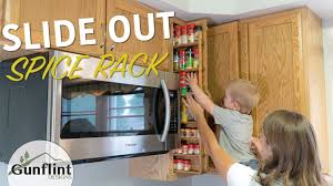 You are an adventurous cook who keeps an endless spice stash on hand; Kitchen Microwave Cabinet With Slide Out Spice Organizer Rack Youtube