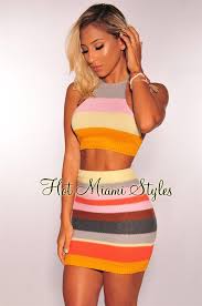 Maybe you would like to learn more about one of these? Multi Color Striped Knit Crochet Halter Skirt Two Piece Set