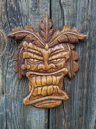 Hawaiian Tiki Mask Etsy Tiki Statues Carved Wood Wall Hanging Wood Carving Art