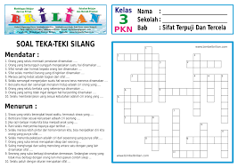 Soal Teka Teki Silang Tts Kelas 3 Sd Tentang Sifat Terpuji Dan Tercela Bimbel Brilian