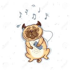 Pug Dog In Cartoon Style Listening Music With Earphones Vector Cartoon Styles Pugs Pug Dog
