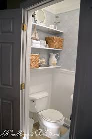 Half Bath Reveal And Semi Floating Shelves Tiny Powder Rooms Powder Room Small Shelves Over Toilet