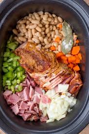 Combine everything into the slow cooker. Slow Cooker Ham And Bean Soup Recipe Dinner Then Dessert