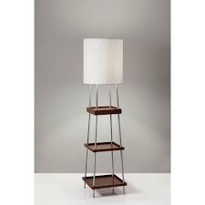 Gray floor lamp with shelf. Adesso Henry Brushed Steel And Walnut Poplar Wood Shelf Floor Lamp With Adessocharge Wireless Charging Pad Overstock 23034068