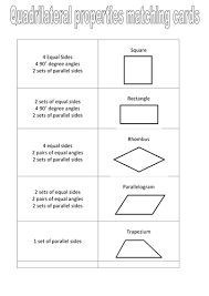 Examples and explanations of the properties are provided at the beginning of the worksheet. Quadrilateral Properties Matching Cards Teaching Resources
