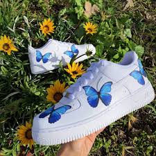 Blue Butterfly Af1 Butterfly Shoes Aesthetic Shoes Custom Nike Shoes