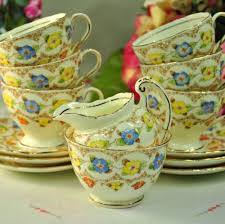 Eb foley bone china teacup & saucer set green floral gold 1930's, england, mint! Foley Colourful Floral Small Vintage China Tea Set C 1930