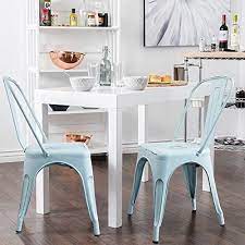 You can use them in the kitchen, patio, dining room, restaurant, etc. Devoko Metal Indoor Outdoor Chairs Distressed Style Kitchen Dining Chairs Stackable Side Chairs With Back Set Of 4 Blue Farmhouse Goals