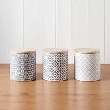 Plenty of styles are available, including modern and contemporary, coastal, bohemian and traditional, as well as many other jars, canisters, and sets. Set Of 3 Ceramic Tea Coffee Sugar Canisters Jars Geo Embossed Storage Jars Pots Kitchen Jars Storage Modern Kitchen Canisters Kitchen Countertop Storage