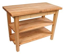 Choose from a variety of storage options for your kitchen island table. John Boos Country Work Table Butcher Block Table