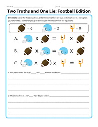 Two truths and a lie is a great game for anyone and in almost any situation. Two Truths And One Lie Football Edition Worksheet Education Com