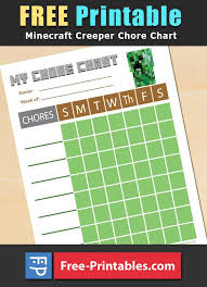 Free Printable Minecraft Creeper Themed Chore Chart Chore Chart Chore Chart Kids Free Printables