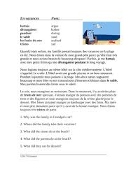 En Vacances Lecture En Francais Imperfect French Reading Imparfait Reading Comprehension Questions Reading Lecture