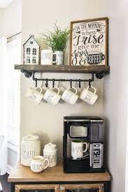 They bring a sense of homeliness and nostalgia into the space, filling. Farmhouse Coffee Bar With Diy Floating Shelf And Mug Rack The Frugal Homemaker