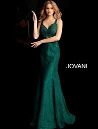 Emerald Embroidered Mermaid Lace Jovani Dress 64995