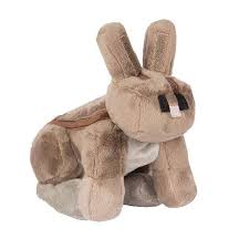 Skins include regular brown fur, white fur with red eyes (albino), black mottled fur, black and white spotted fur, gold (cream) fur, and salt and pepper fur. Minecraft Rabbit 8 Plush Toy Geekswag