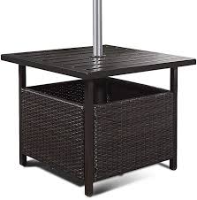 Amazonsmile Reuniong Patio Umbrella Side Table Rattan Wicker Stand Table With Umbrella Hole Steel F In 2020 Outdoor Side Table Patio Umbrella Stand Outdoor Furniture