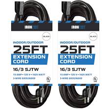 This portable and lightweight cord reel offers four sockets, making it perfect for use around the house or on small jobsites. 2 Pack Of 25 Ft Outdoor Extension Cords 16 3 Durable Black 3 Prong Extension Cord Pack Buy Online In Belize At Belize Desertcart Com Productid 168667385