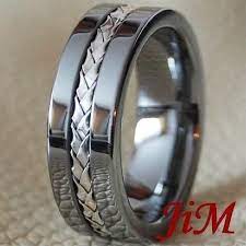 Tungsten Ring Silver Inlay Men S Wedding Band Titanium Color Jewelry Size 6 15 Unbranded Band Rings For Men Titanium Wedding Rings Wedding Rings