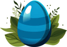 azul Violeta Pascua de Resurrección a rayas huevo y huevo con polca puntos  con verde hojas y ramas en antecedentes. ilustración en plano estilo.  clipart para diseño de tarjeta, bandera, volantes, venta,