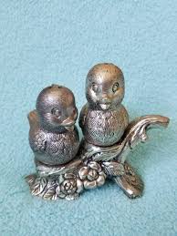 Pewter Bird Salt And Pepper Shakers Vintage Pair Of Pewter Bird Salt And Pepper Shakers With Branch Stand Retro Kitchenware Cute Birds By Junkolo Retro Kitchenware Vintage Shakers Kitchenware