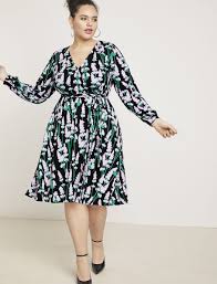 Printed Long Sleeve Wrap Dress Women S Plus Size Dresses Eloquii Plus Size Spring Dresses Long Sleeve Wrap Dress Plus Size Wedding Guest Dresses