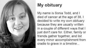 Woman writes her own obituary