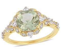 14k 2 40 Cttw Green Amethyst White Sapphire Diamond Ring Qvc Com In 2021 Vintage Style Rings White Sapphire Ring Green Amethyst