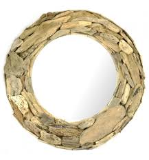 Pour créer un équilibre, alterner des bois longs et courts entre les miroirs. Miroir Mural Rond En Bois Flotte Coloris Naturel 60cm Fabrication Artisanale