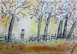 Autumn A Village Scene Painting By Parinaz Hoshedar Davar Autumn, mushrooms, illustration, drawing, pattern. autumn a village scene painting by