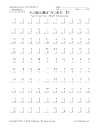 100 problem math fact worksheets. Subtraction Fluency Drill Math Facts