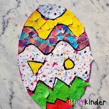 Ripped Paper Easter Egg Collage Simply Kinder Simple Collage Easter Eggs Art Projects