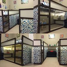 Ikea Kura Hack Beds Were Painted Prior To Building We Used Shower Curtains With Sash Wire For Privacy And Mounted Trofast Units And Poang Kids Chairs Led Fairy Lights From Costco