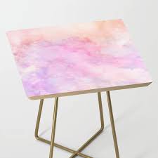 Iridescent Frozen Marble Peach Pink Lilac Side Table By Dominiquevari Society6 Pink Watercolor Side Table Minimal Furniture