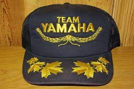 Team Yamaha Motor Canada Original Motocross Vintage 80s Black Mesh Trucker Snapback Hat Motorcycle Golden Maple Leaf Captain Rare Cap Bike Vintage Trucker Hats Yamaha Mesh Trucker Hat
