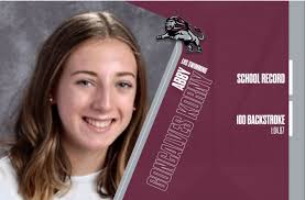 Congratulations to Ludlow High School Freshman Abby Goncalves-Korny for  breaking the 100 backstroke school record by a full second IN HER FIRST  SWIM MEET! 👍🦁🐾🏊 #swimmerslife #lhspride #waytogo