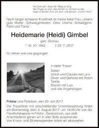 Gregg rolie, tom gimbel & lawrence gowan), marco petralia feat. Traueranzeigen Von Heidemarie Gimbel Trauer Hna De