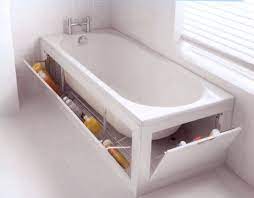 Adding open storage shelves in a small bathroom is another great idea to try. Small Bathroom Storage For The Home Built In Tub Bathroom Storage Hacks Bathtub Storage