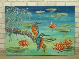 Details Zu Eisvogel Im Sommerregen 70cmx50cm Kunst Vogel Bild Acryl Deko Seerosen Gemalt In 2020 Mit Bildern Seerose