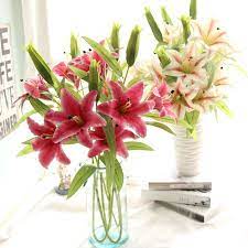 Silk rose, lilies, dahlias, daisy, orchids in white or yellow are ideal for placing in a vase, filling of centerpieces or home and wedding decoration. Hot Sale 2 Heads Artificial Lily Flower Real Touch Handicrafts Fake Flowers Wedding Decoration Artificial Flower Wholesale Buy Florist Supplies Artificial Lily Flower Artificial Flower Wholesale Product On Alibaba Com