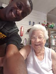 Today Lieutenant Kevin Smalls made his routine stop in Jonesville to visit  Mrs. Doris Floyd who owns and operates Floyd's Grocery. Mrs. Doris and her  late husband purchased the local business back