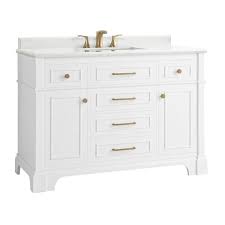 A good bathroom vanity should have storage space to conceal necessities, plumbing, and sleek countertops to make getting ready even easier. Home Decorators Collection Melpark 48 In W X 22 In D Bath Vanity In White With Cultured Marble Vanity Top In White With White Sink Melpark 48w The Home Depot