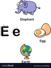 Alphabet Letter E Elephant Egg Earth Royalty Free Vector