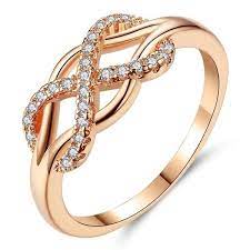 Beiver New Cubic Zirconia Crystal Infinite Rings For Women Fashion Design Statement Rose Gold Color Ring Wedding Jewelry Gold Color Ring Gold Infinity Ring Rose Gold Infinity Ring