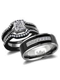 Bellux Style His And Hers Wedding Ring Sets Black Stainless Steel And Titanium Bridal Set Walmart Com Wedding Rings Sets His And Hers Titanium Wedding Rings Steel Wedding Ring